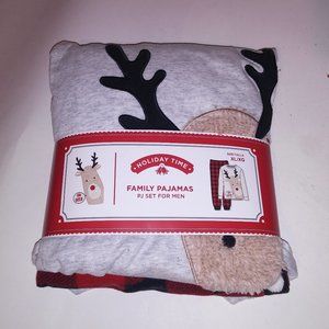 Holiday Time Mens‎ Pajama Set XL Christmas Red Gray Black Reindeer Checkered "Oh